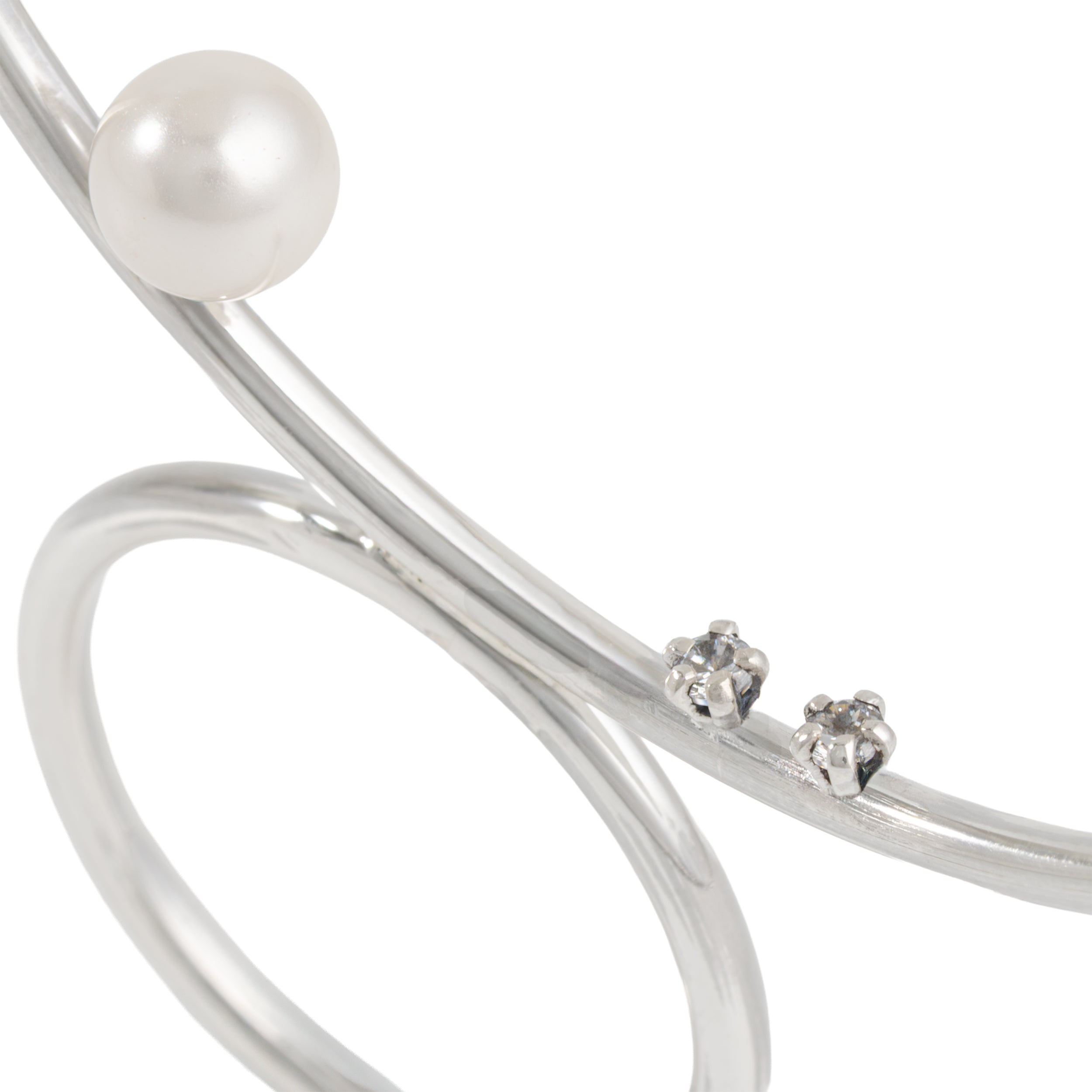 Sterling Silver Curved Ring with Faux Pearl