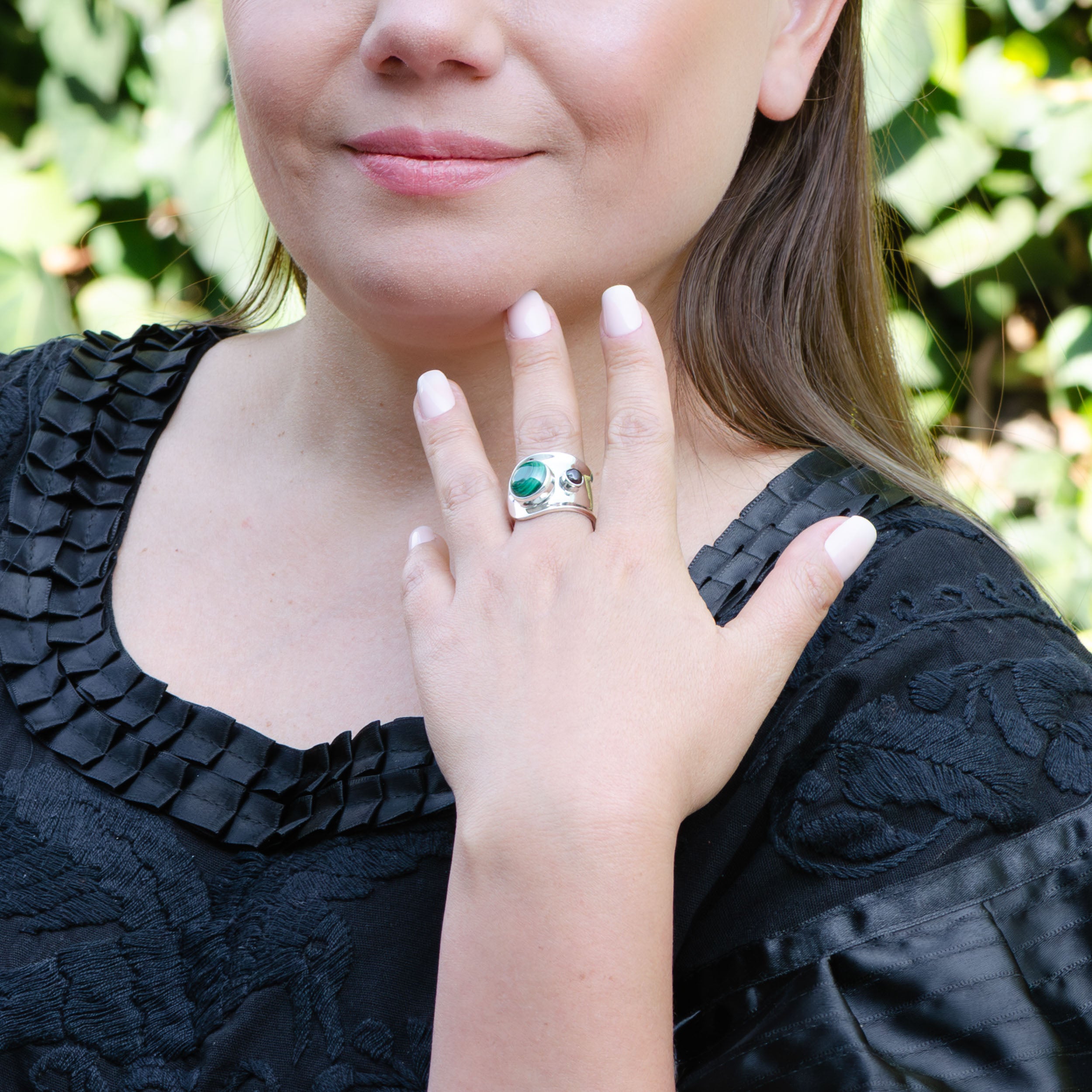 Sterling Silver Two Gemstones Ring