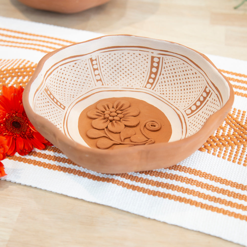 Patamban Hand-Painted Floral and Animals Clay Fruit Bowl