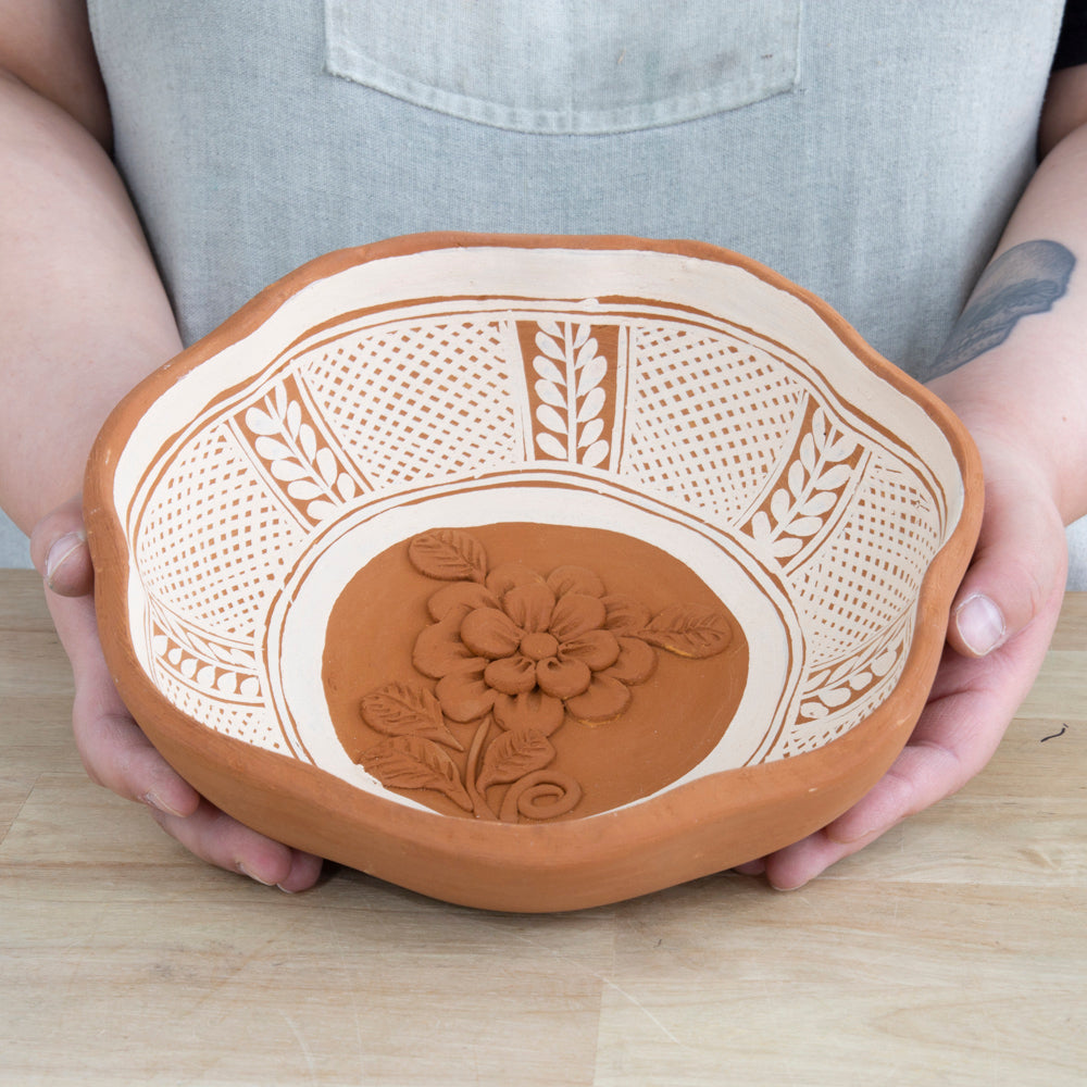 Patamban Hand-Painted Floral Clay Fruit Bowl
