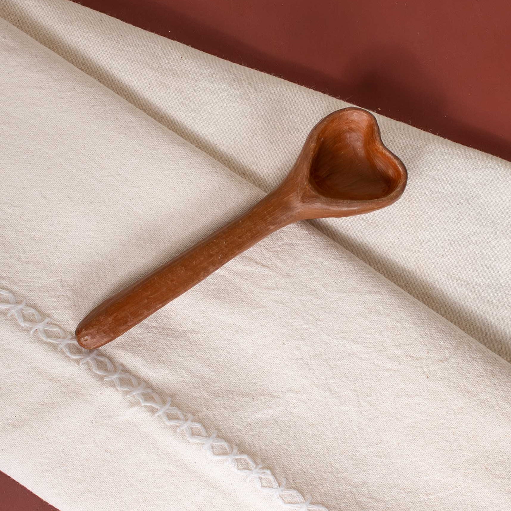 Red Clay Heart-Shaped Spoon