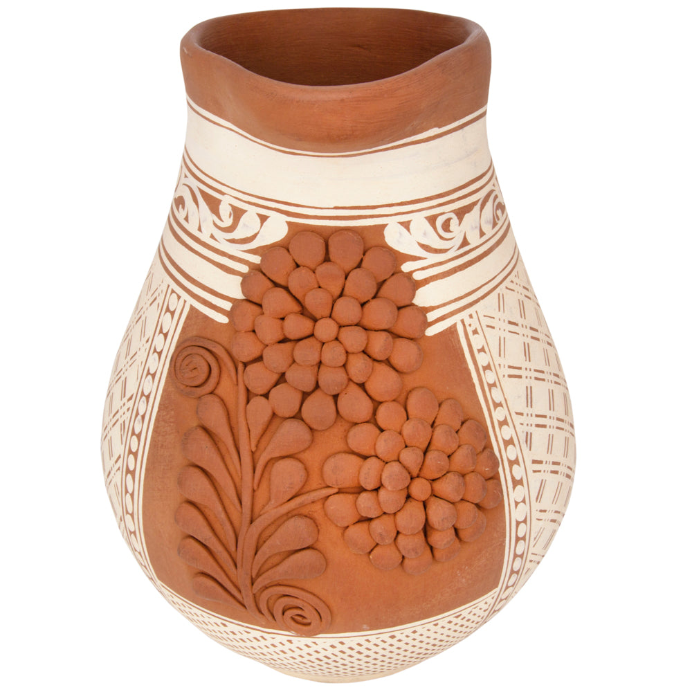 Patamban Pitcher Vase with Sculpted Flowers