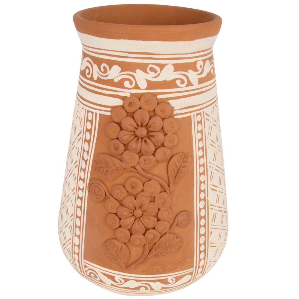 Patamban Tall Vase with Sculpted Flowers