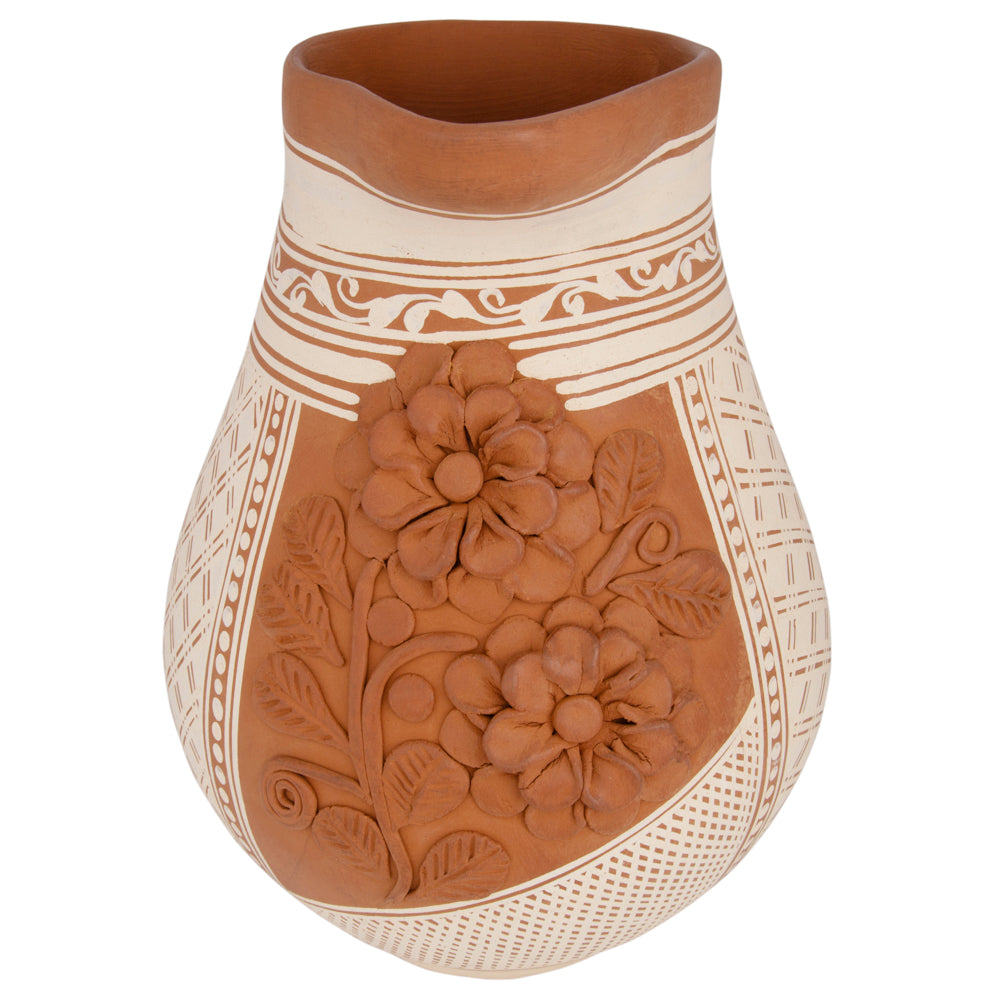 Patamban Pitcher Vase with Sculpted Flowers