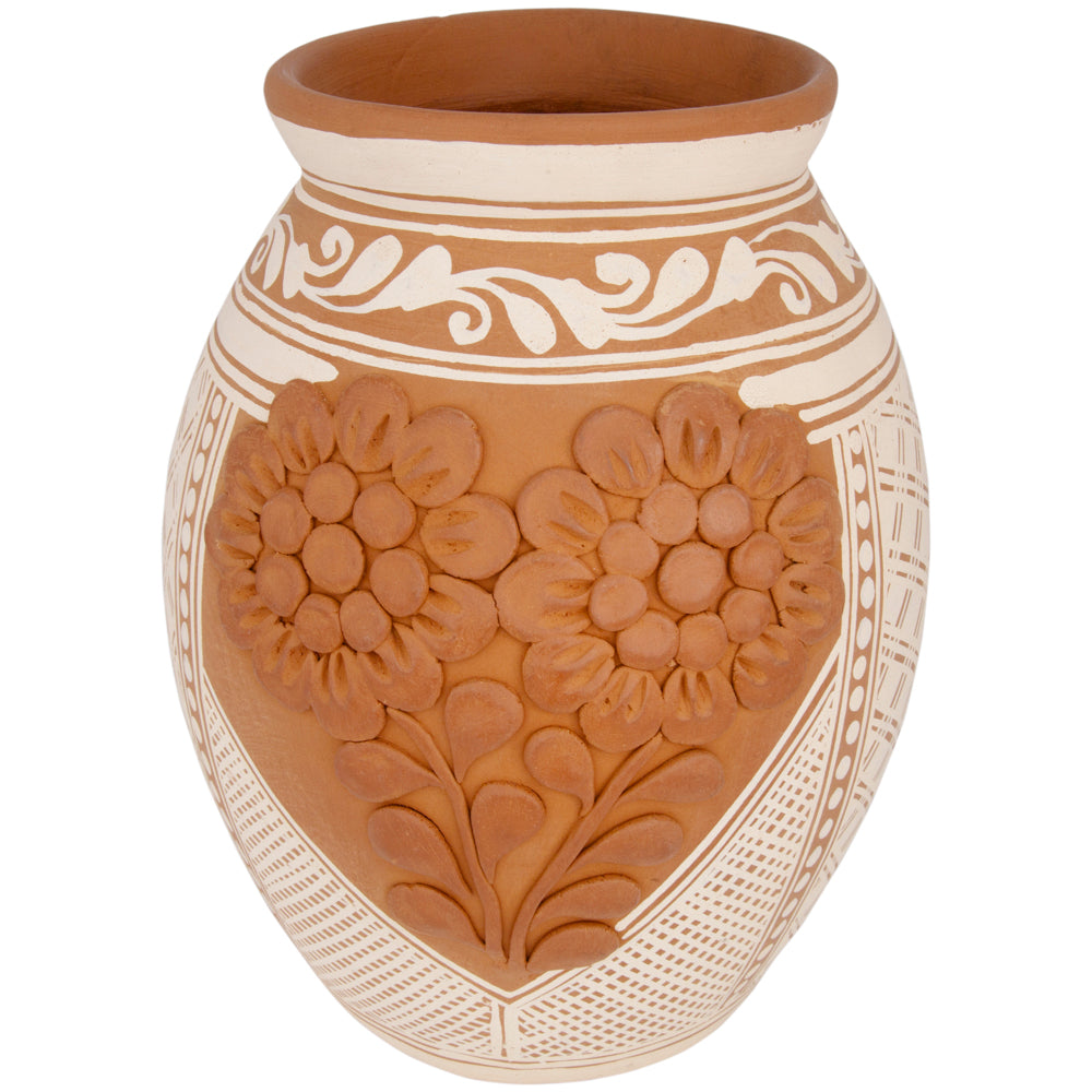 Patamban Cantaro Vase with Sculpted Flowers