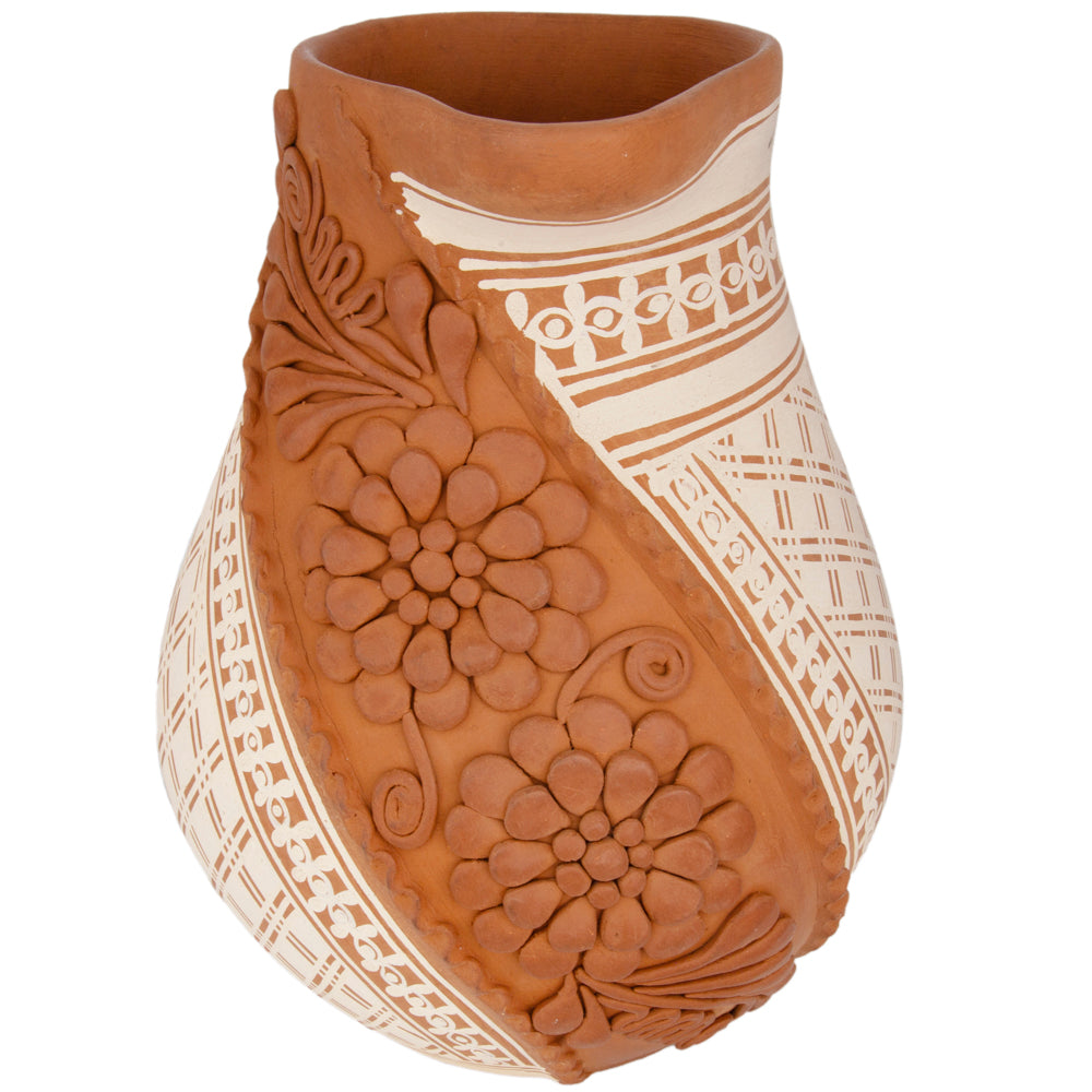 Patamban Pitcher Vase with Sculpted Flowers