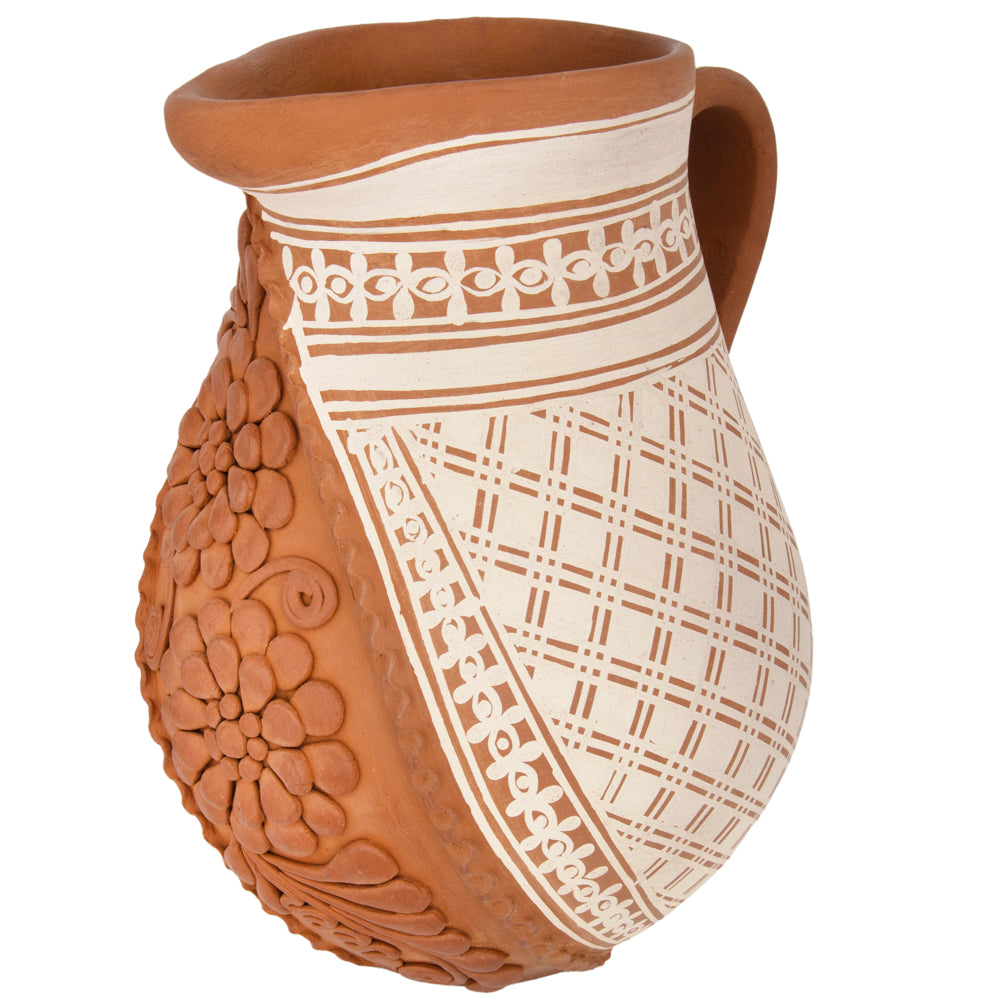Patamban Pitcher Vase with Sculpted Flowers