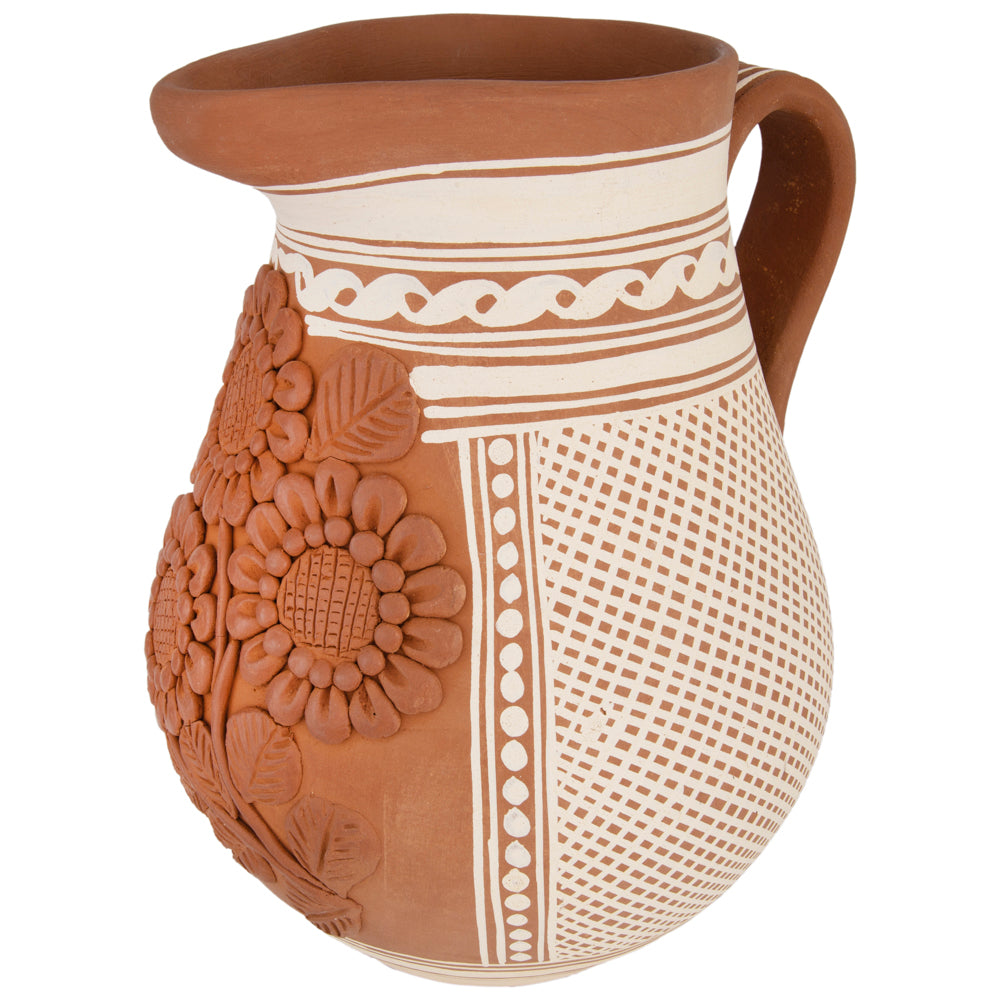 Patamban Pitcher Vase with Sculpted Flowers