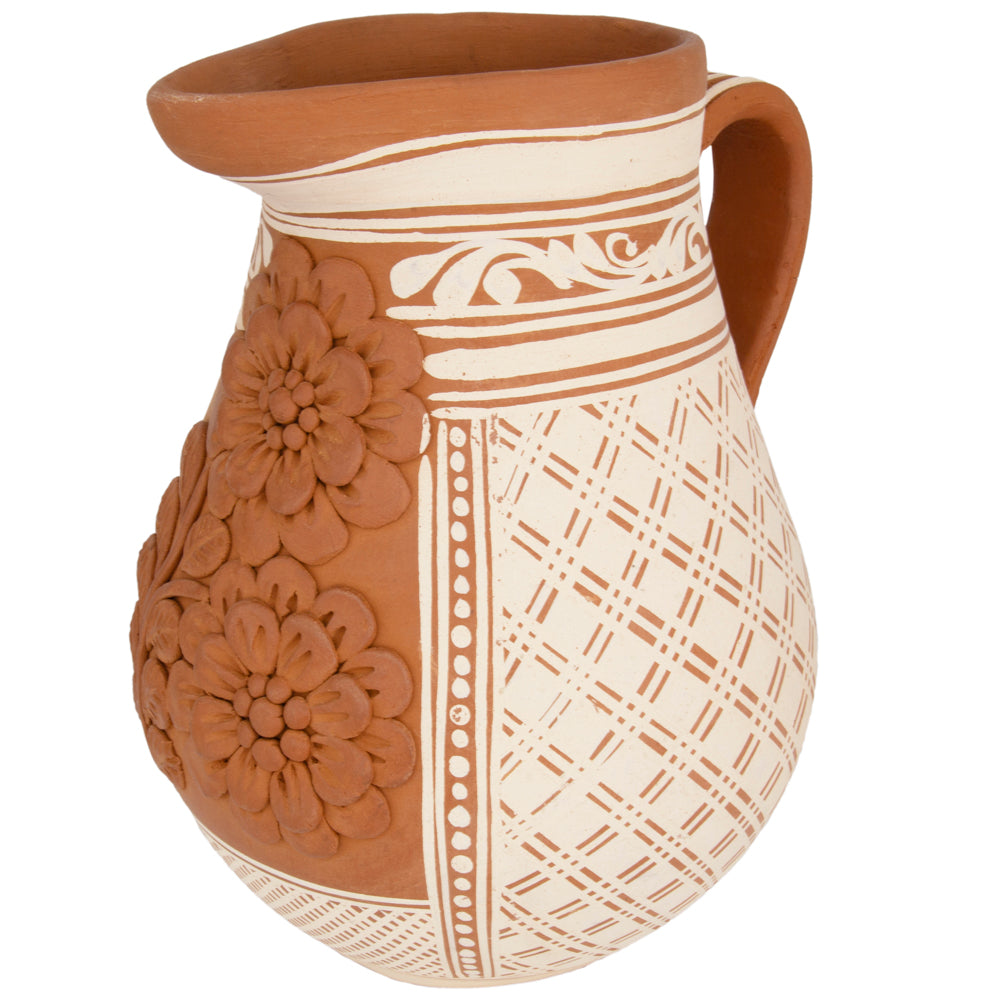 Patamban Pitcher Vase with Sculpted Flowers