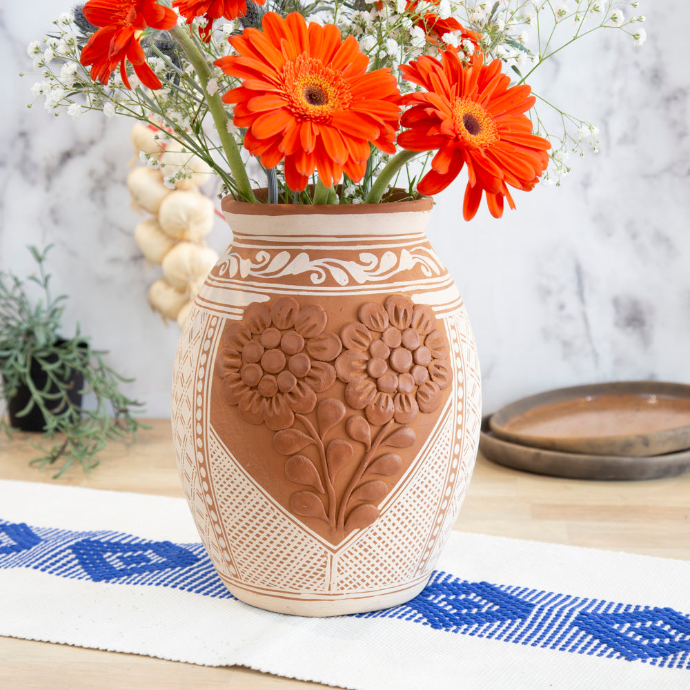 Patamban Cantaro Vase with Sculpted Flowers