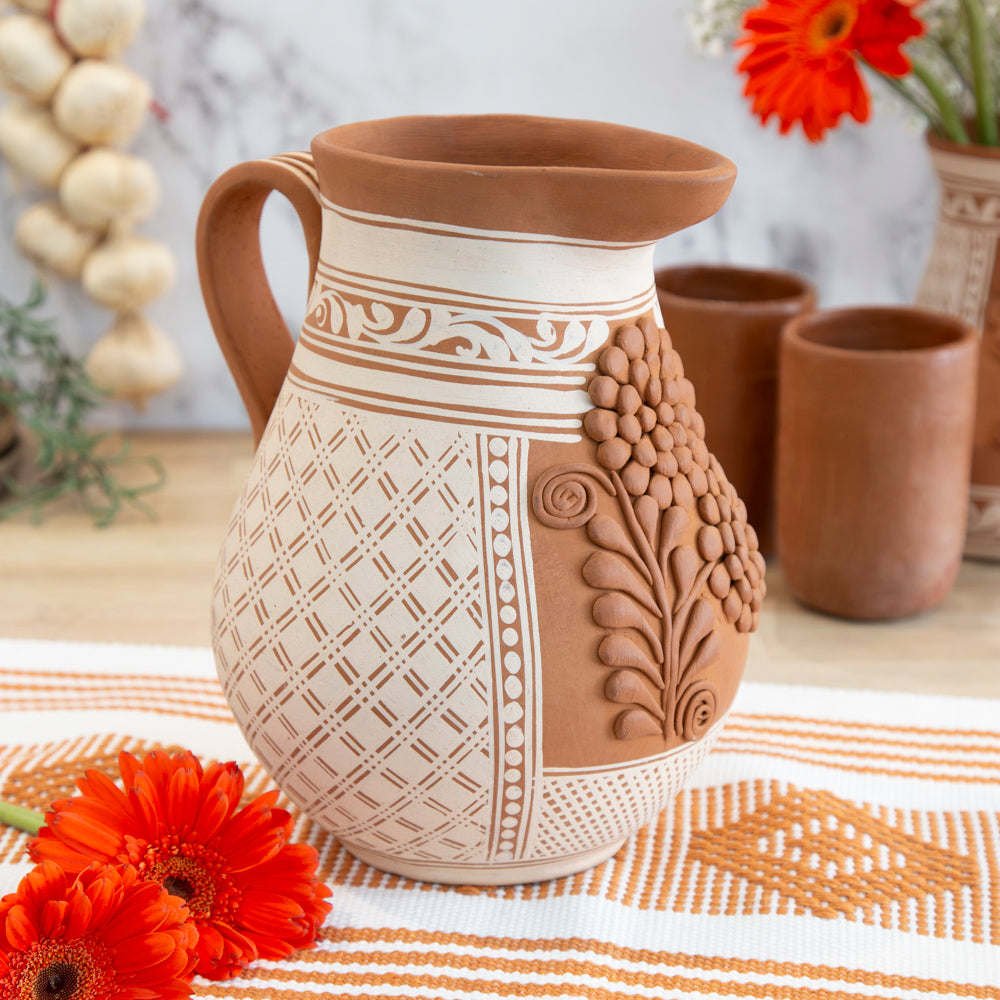 Patamban Pitcher Vase with Sculpted Flowers