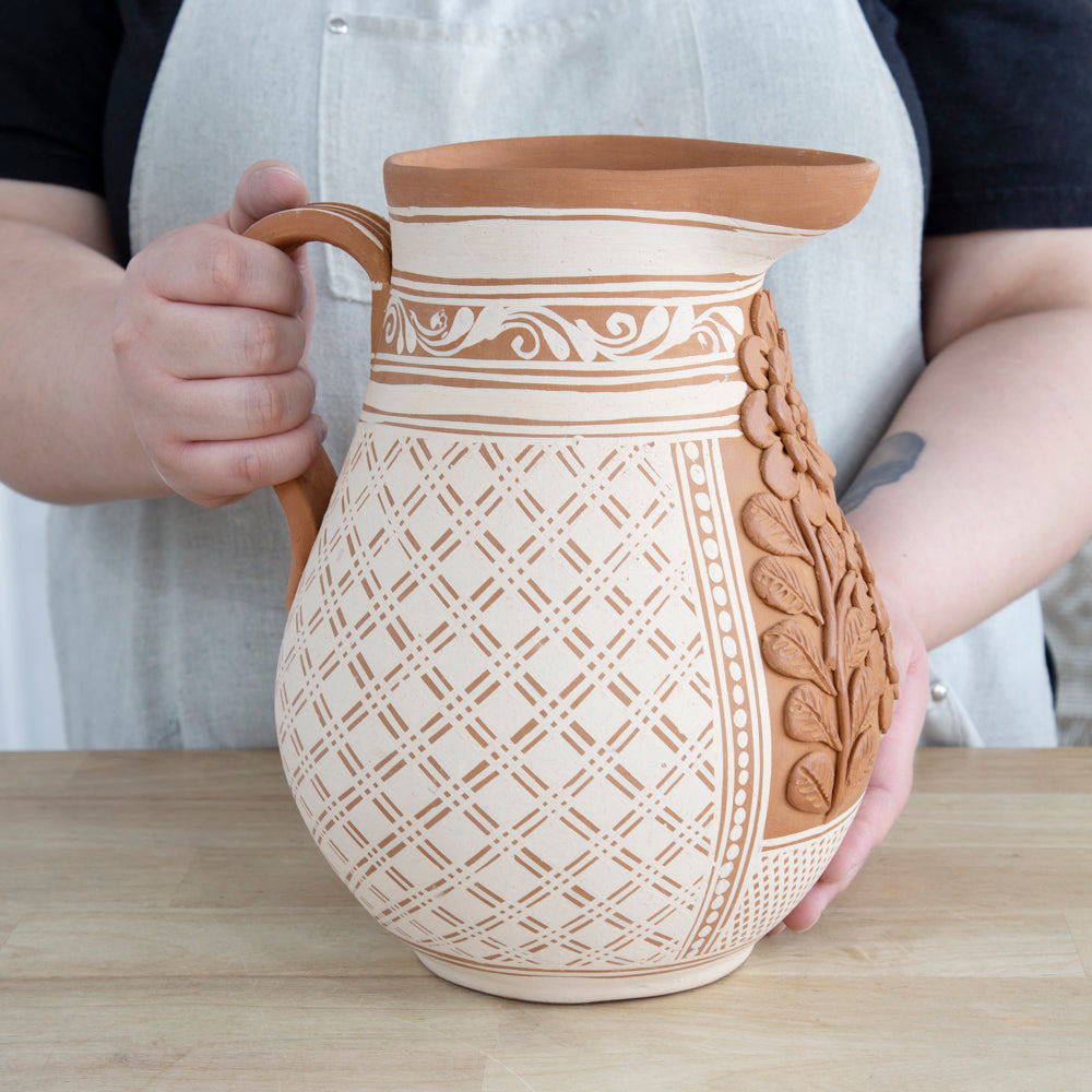 Patamban Pitcher Vase with Sculpted Flowers