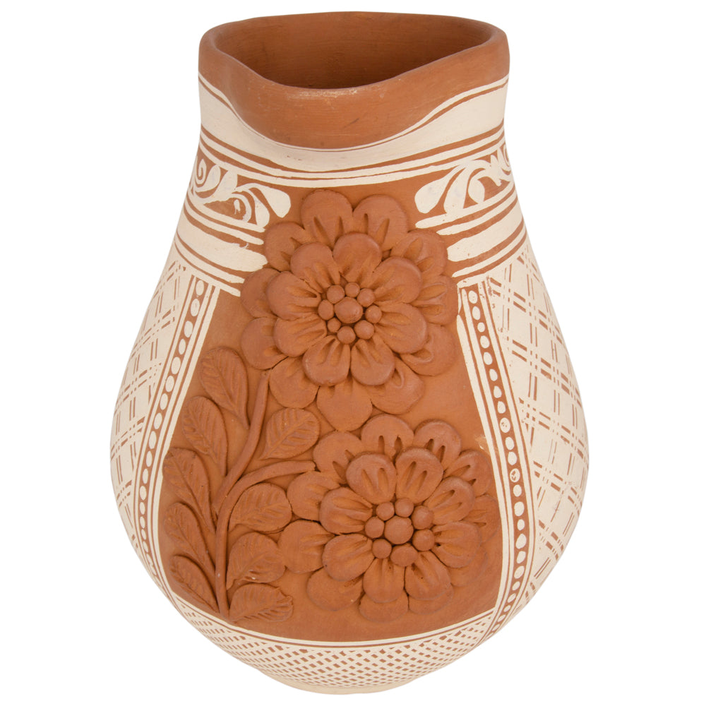 Patamban Pitcher Vase with Sculpted Flowers