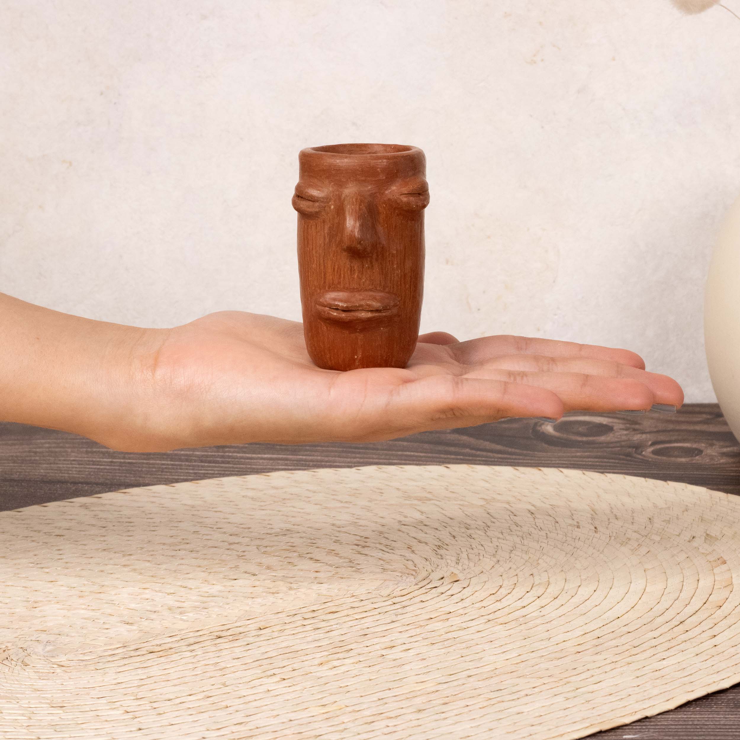 Red Clay Face Terracotta Tall Shot Glass