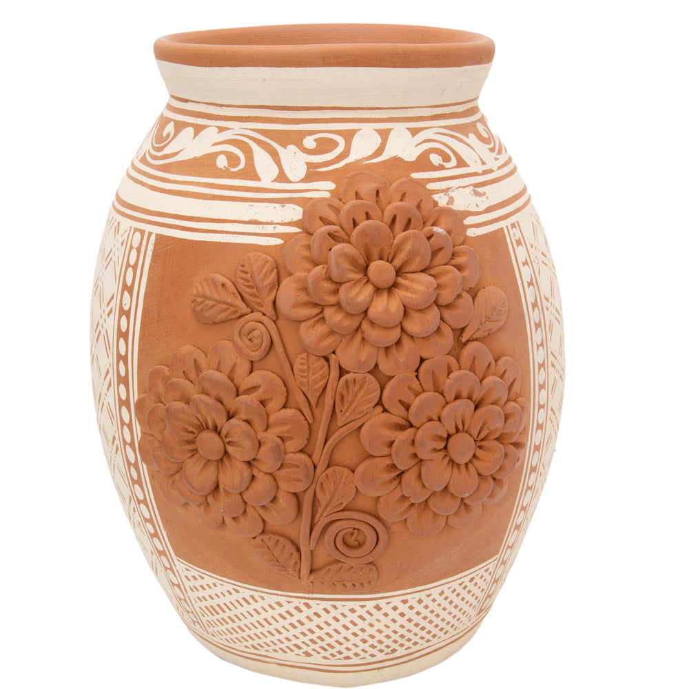 Patamban Cantaro Vase with Sculpted Flowers