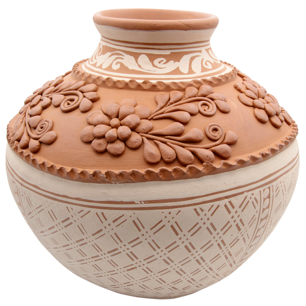 Patamban Large Round Vase with Sculpted Flowers