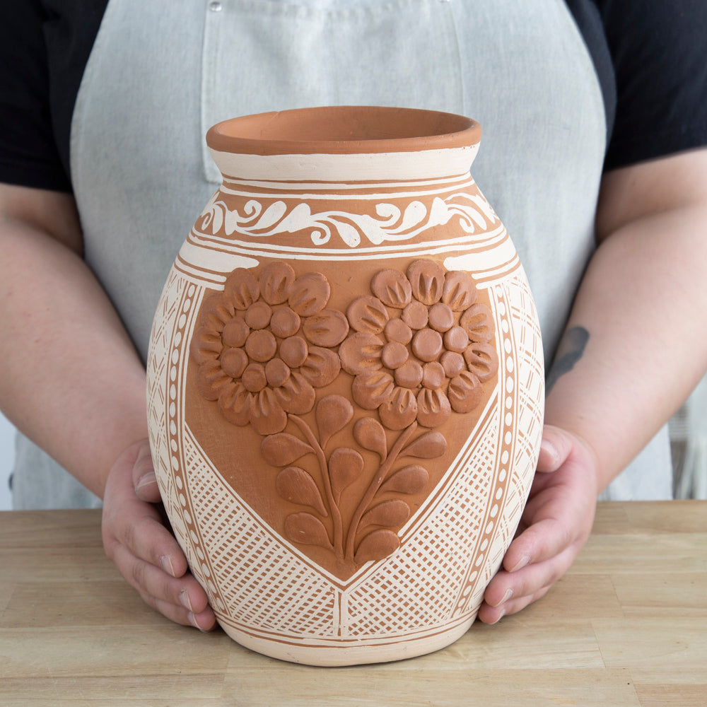Patamban Cantaro Vase with Sculpted Flowers