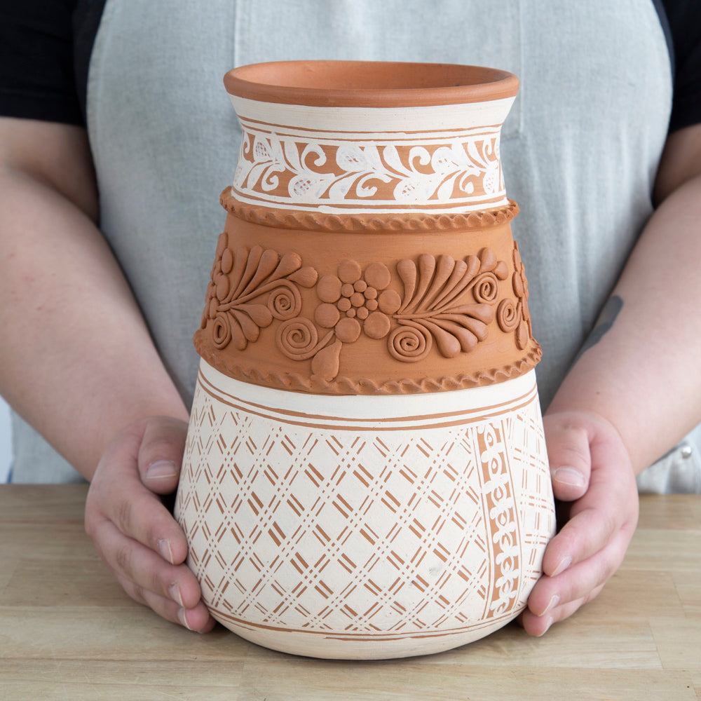 Patamban Tall Vase with Sculpted Flowers