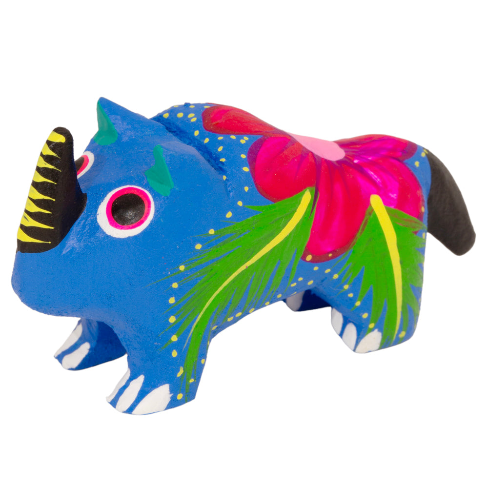 Hand Painted Rhino Wooden Figurine