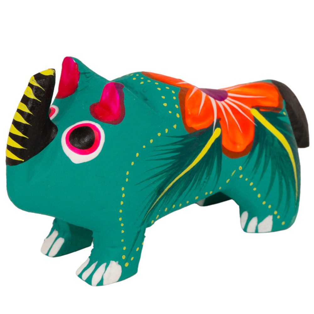 Hand Painted Rhino Wooden Figurine