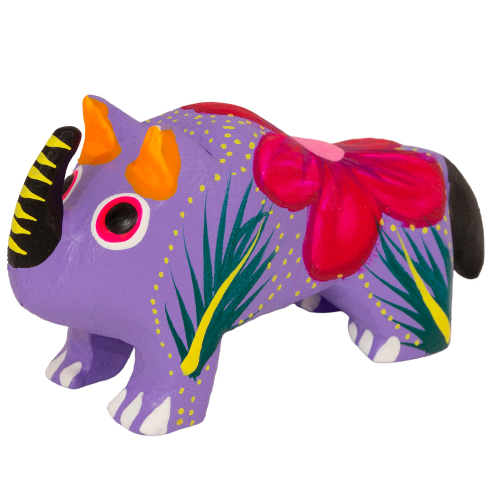 Hand Painted Rhino Wooden Figurine