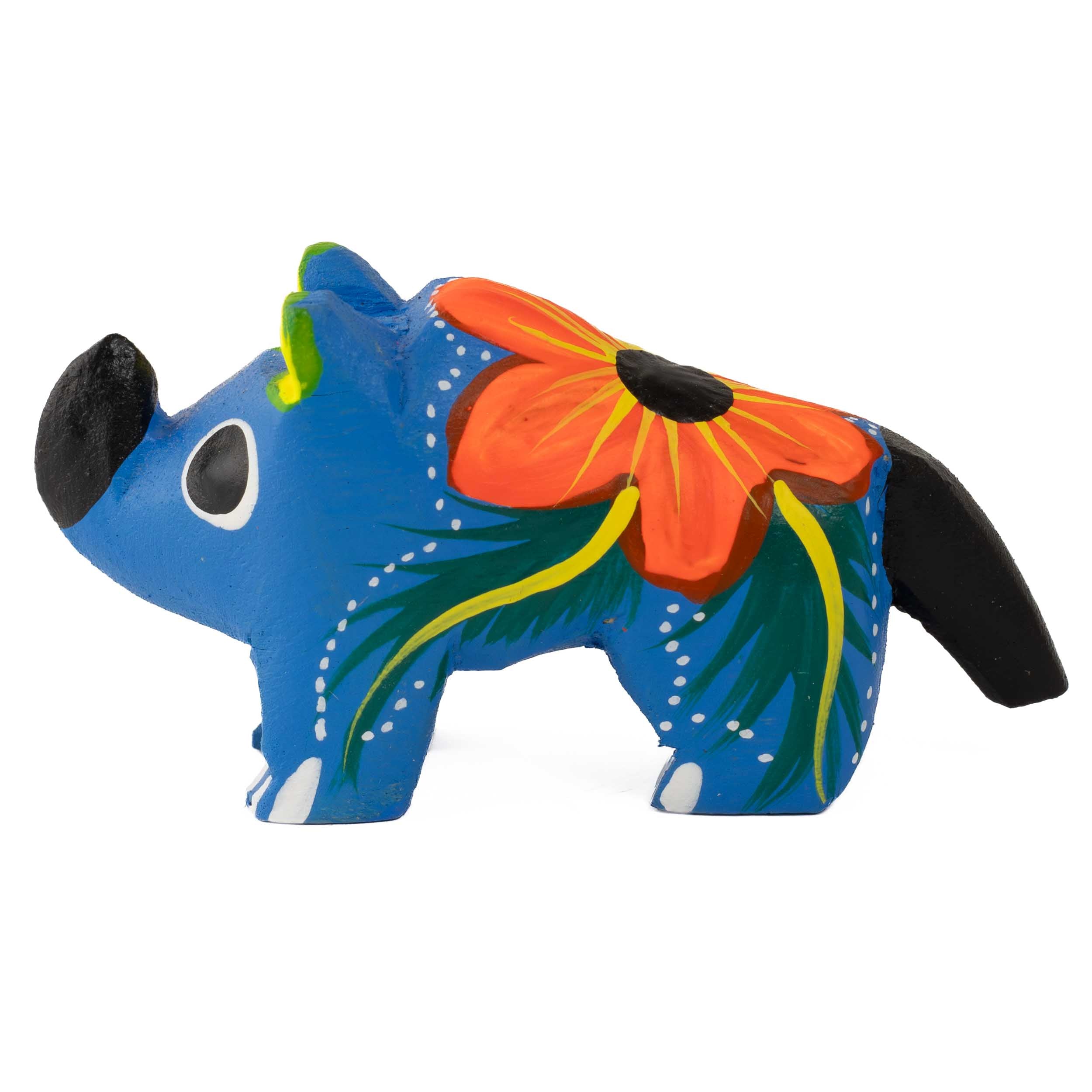 Hand Painted Rhino Wooden Figurine