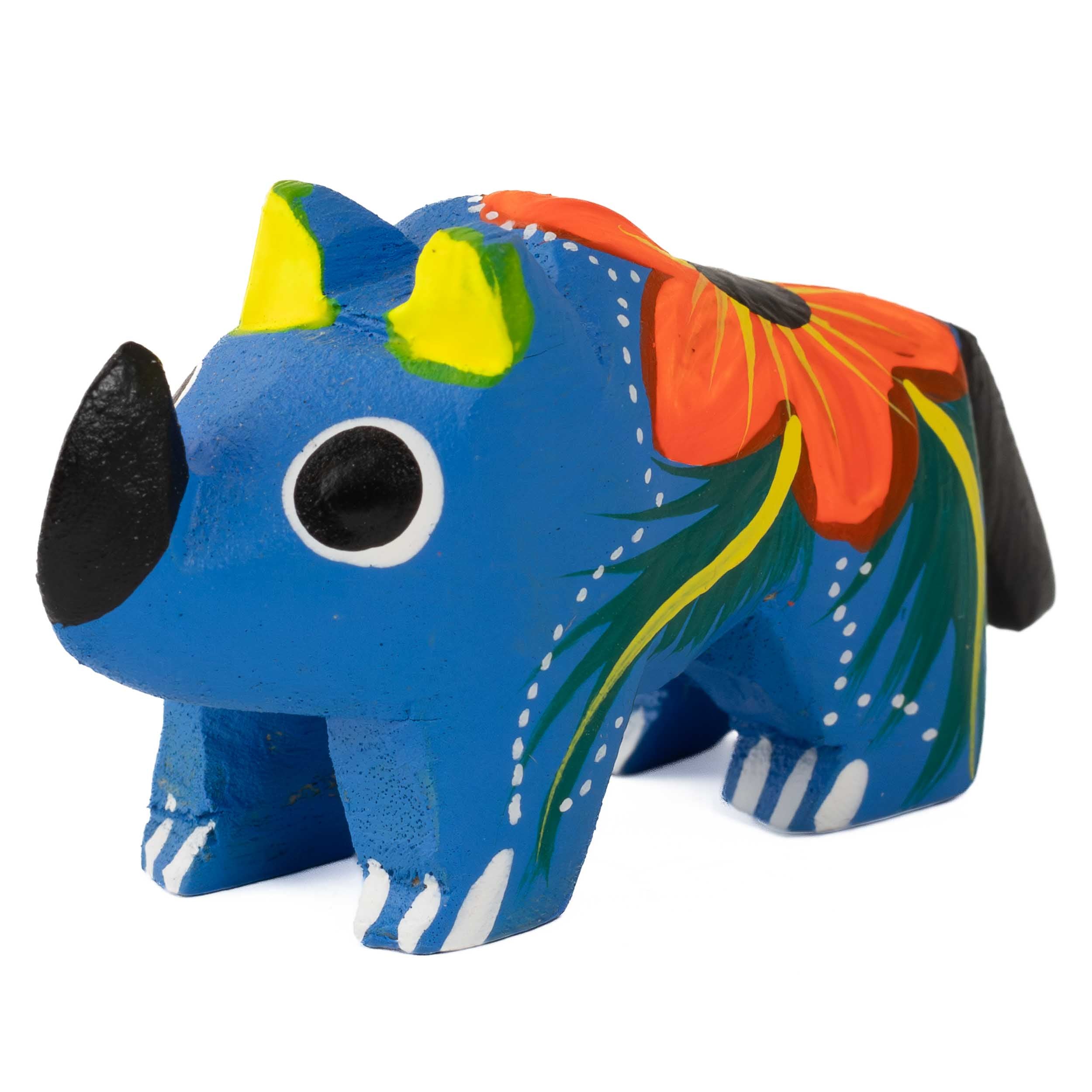 Hand Painted Rhino Wooden Figurine