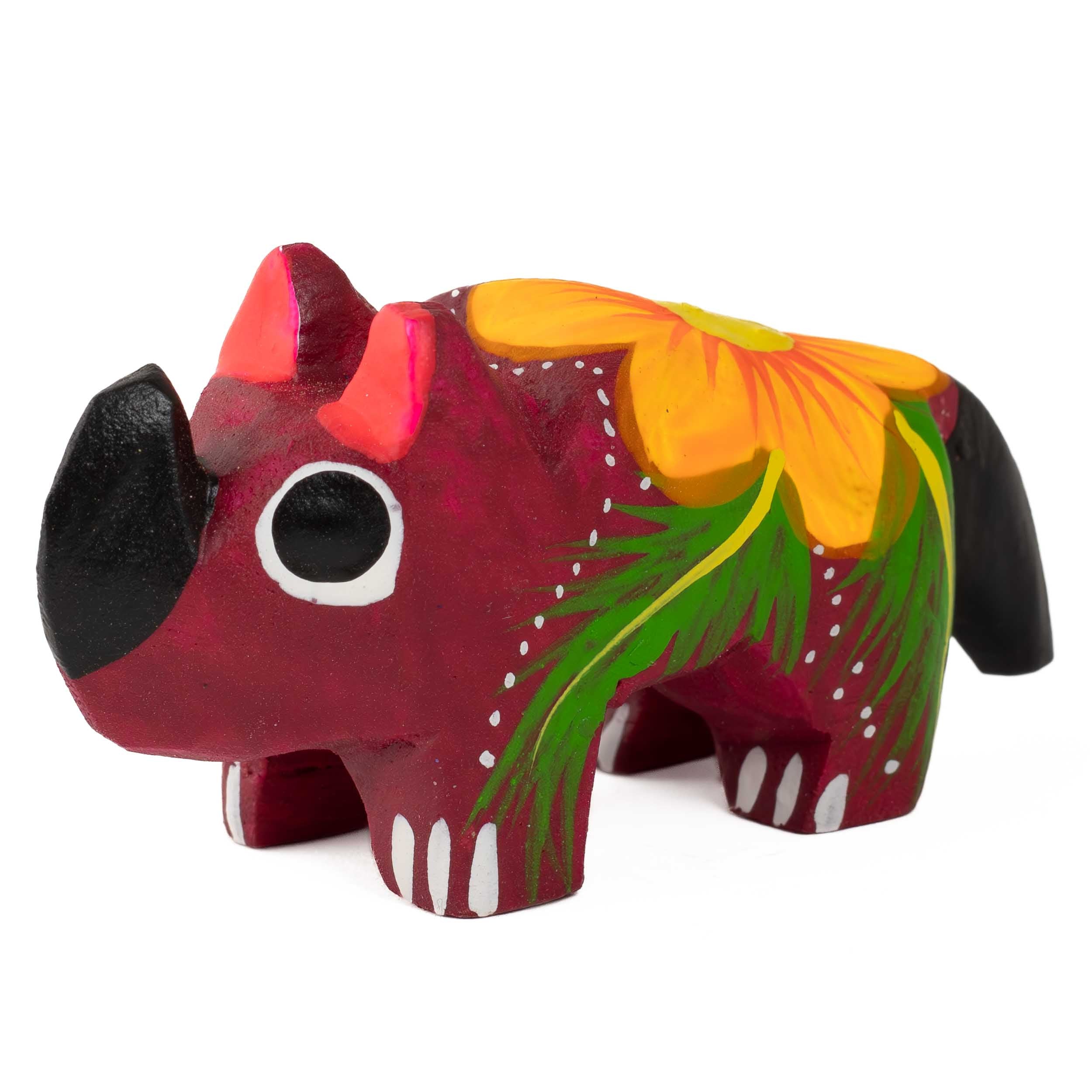 Hand Painted Rhino Wooden Figurine