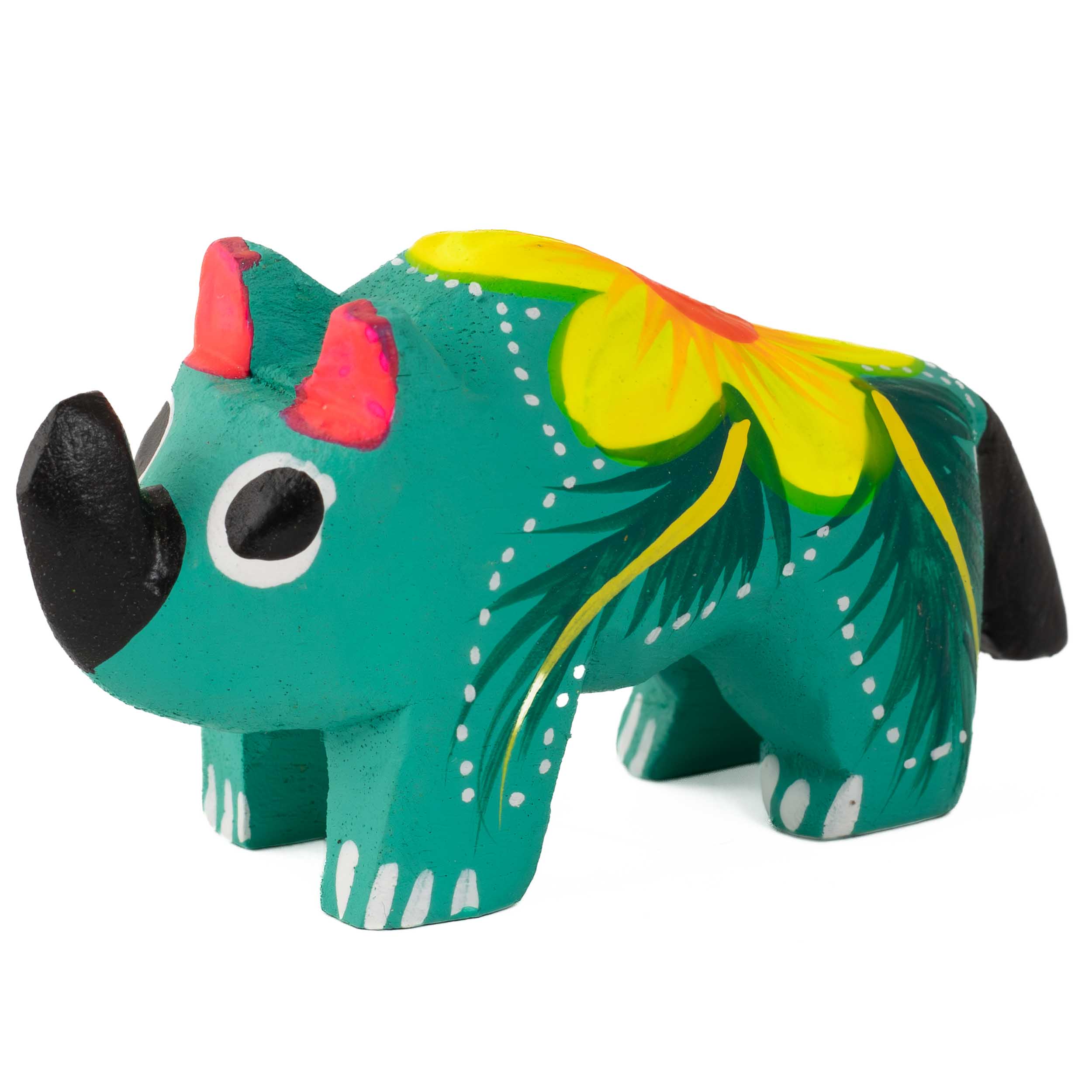 Hand Painted Rhino Wooden Figurine