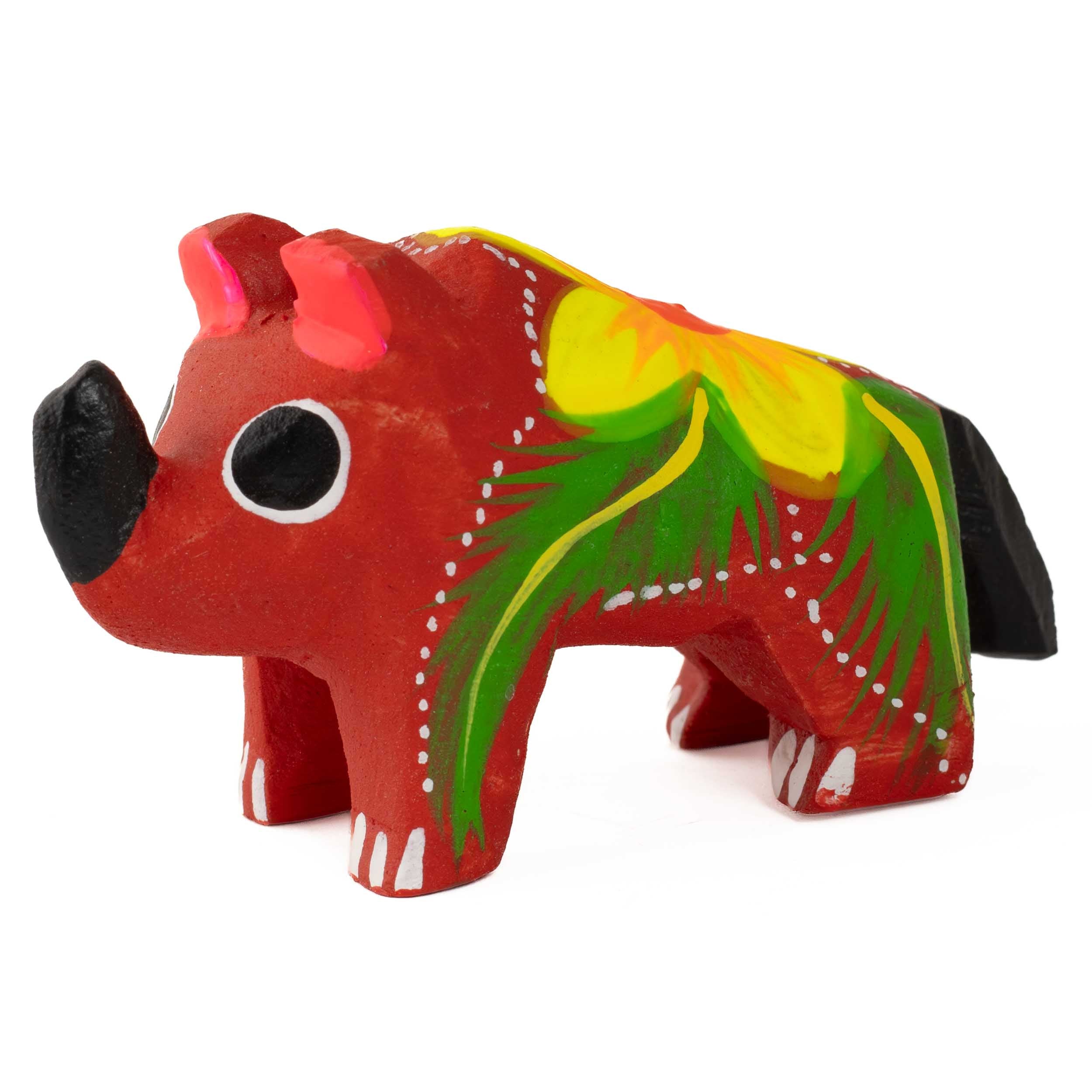 Hand Painted Rhino Wooden Figurine