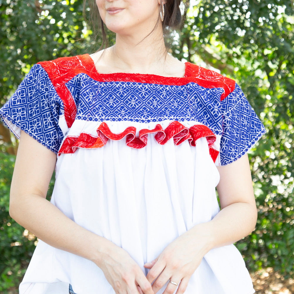 Puebla Classic Embroidered Ruffles Blouse