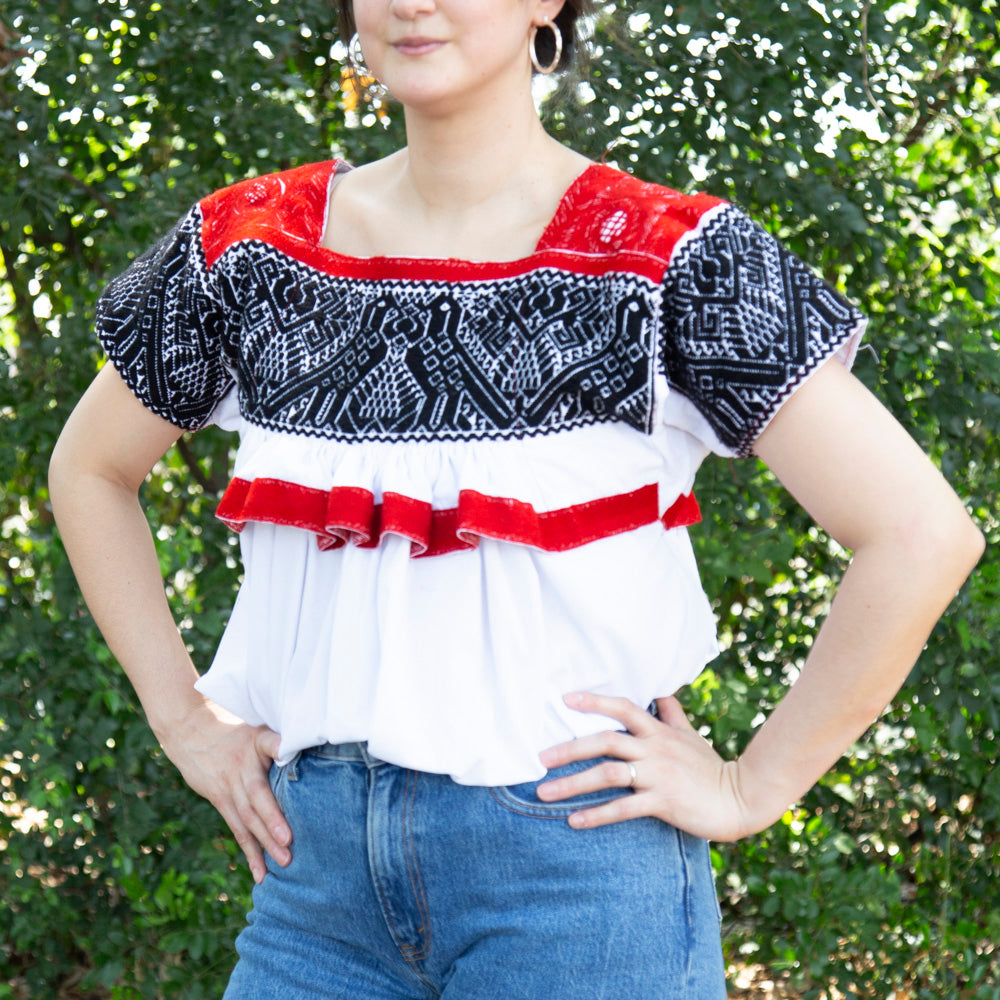 Puebla Classic Embroidered Ruffles Blouse