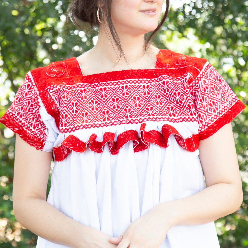 Puebla Classic Embroidered Ruffles Blouse