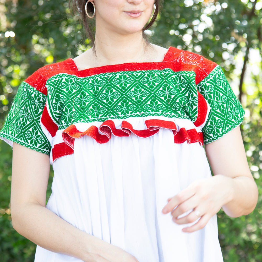Puebla Classic Embroidered Ruffles Blouse