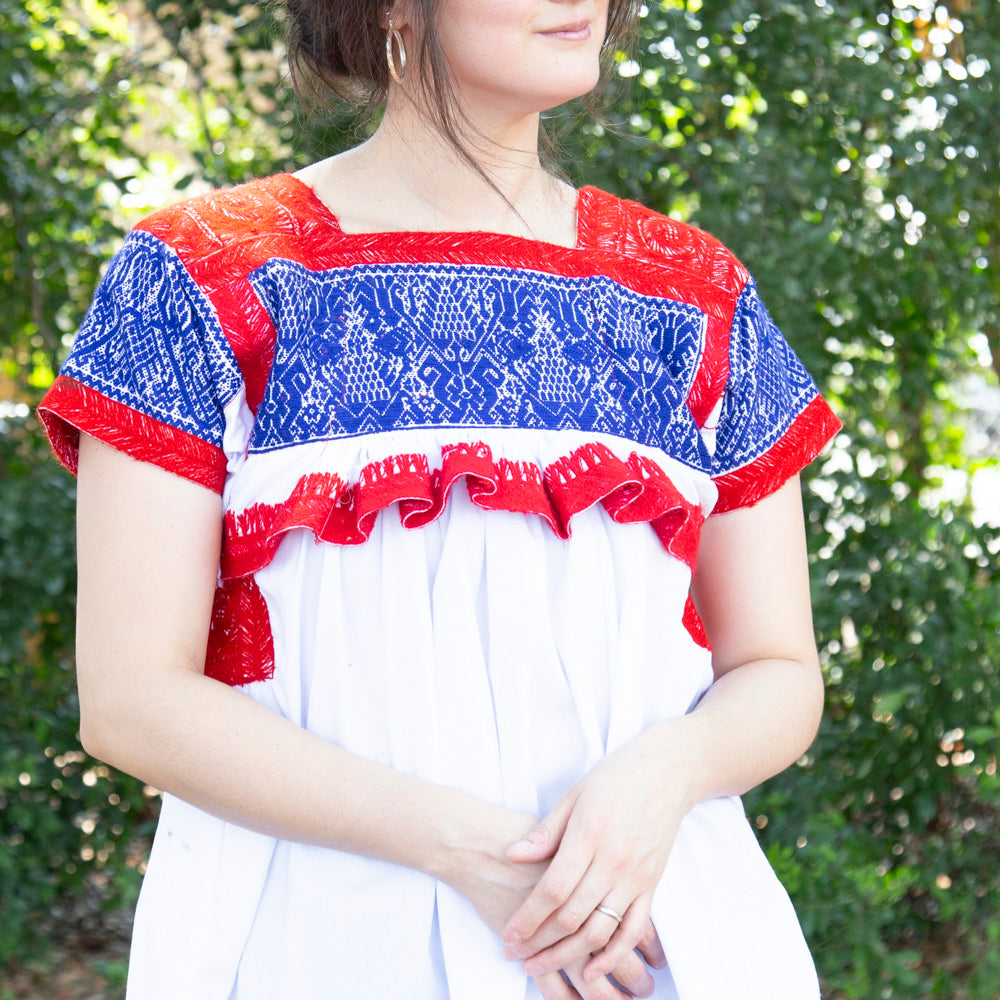 Puebla Classic Embroidered Ruffles Blouse