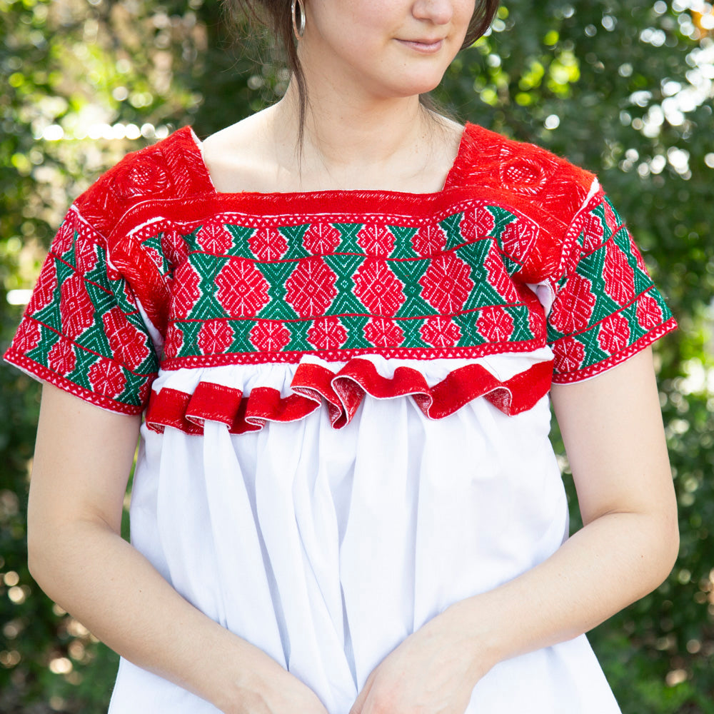 Puebla Classic Embroidered Ruffles Blouse