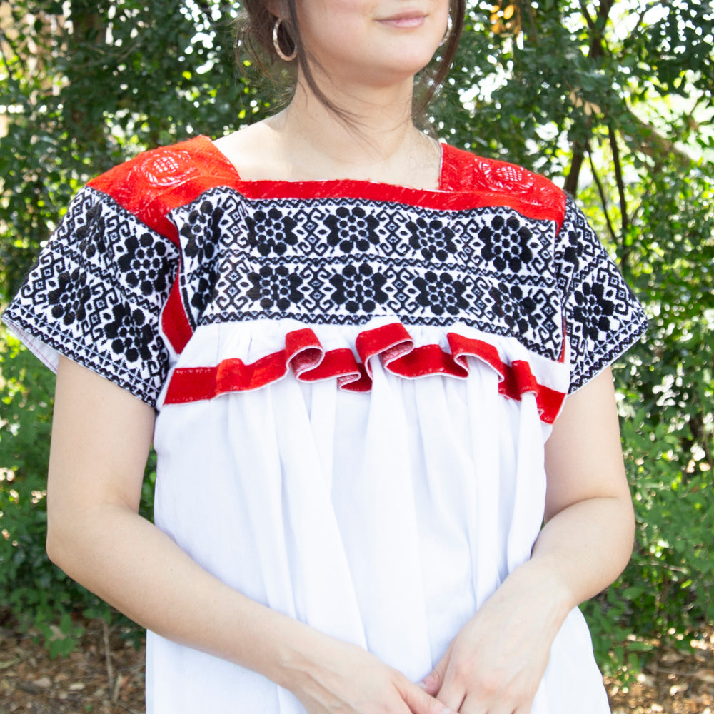 Puebla Classic Embroidered Ruffles Blouse