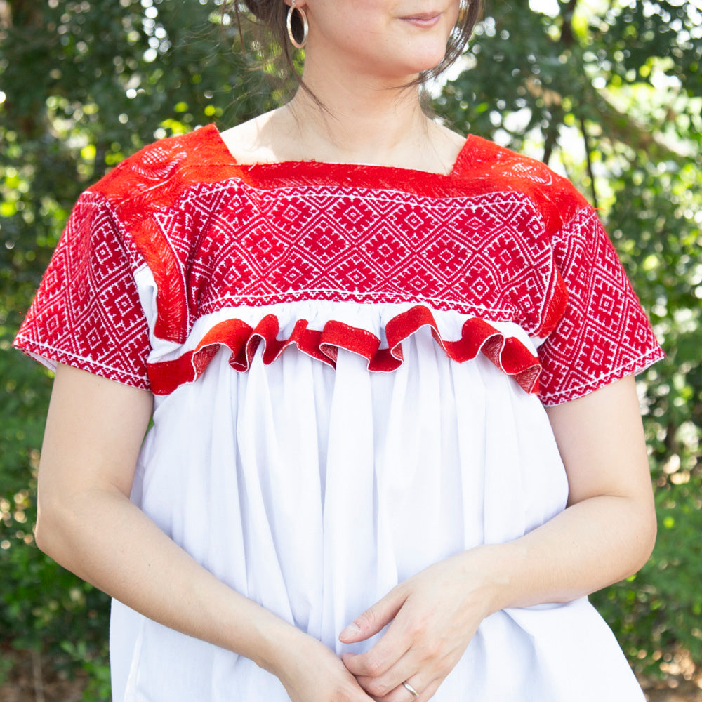 Puebla Classic Embroidered Ruffles Blouse
