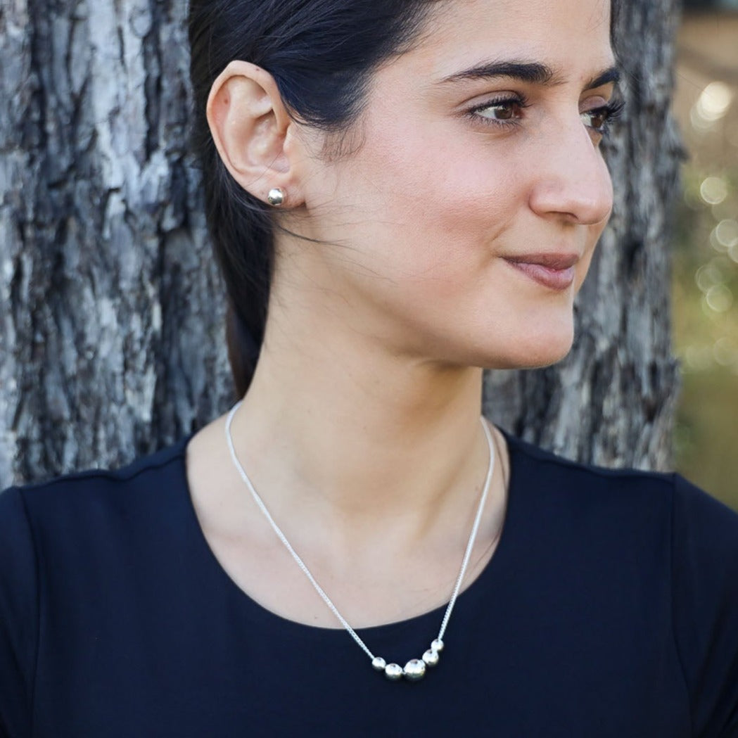 Sterling Silver Sphere Necklace and Earrings Set