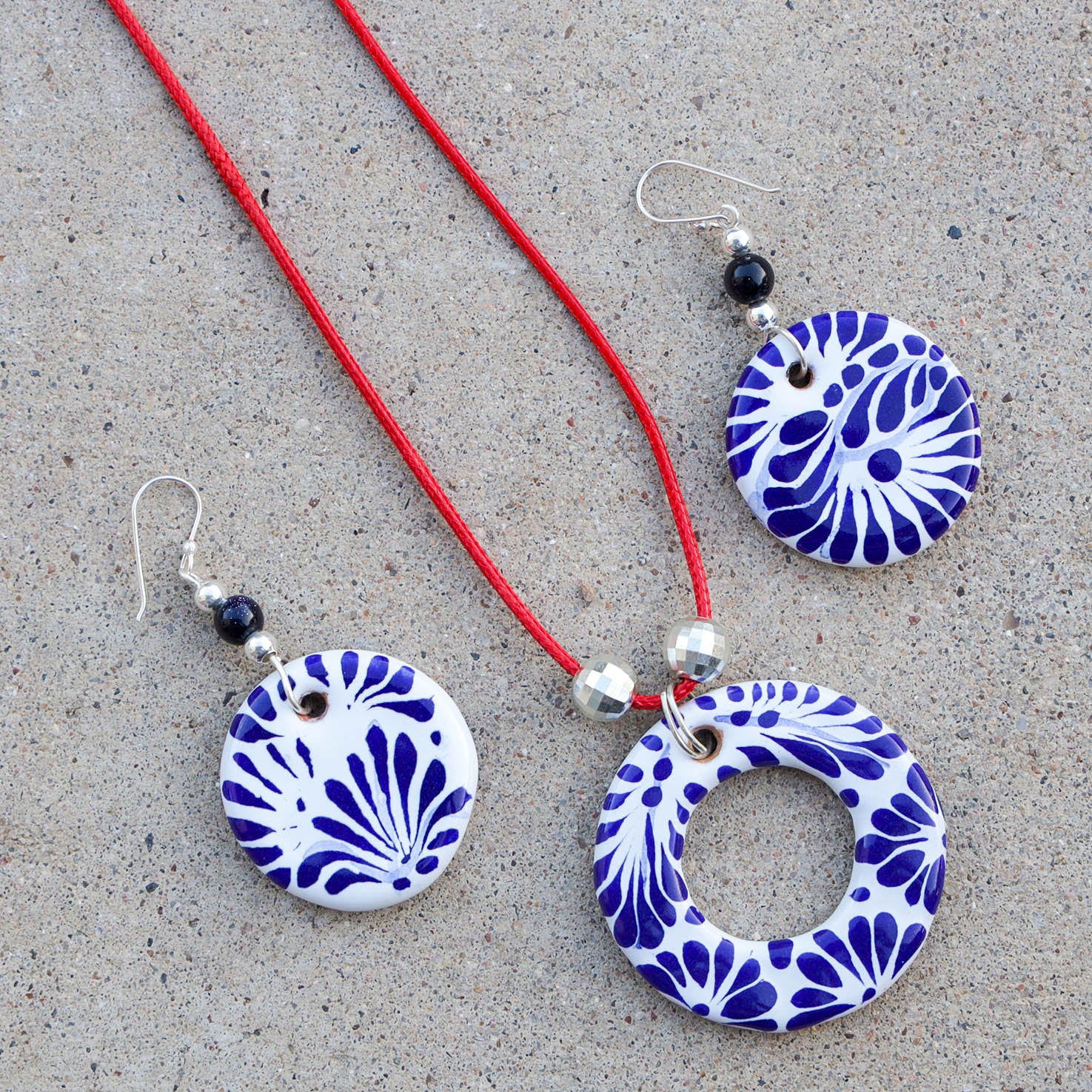 Sterling Silver Talavera Circle Jewelry Set (Necklace & Earrings)