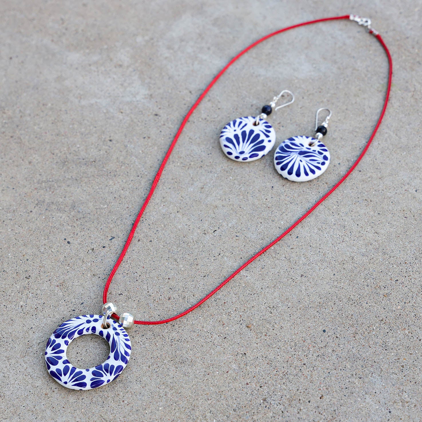 Sterling Silver Talavera Circle Jewelry Set (Necklace & Earrings)