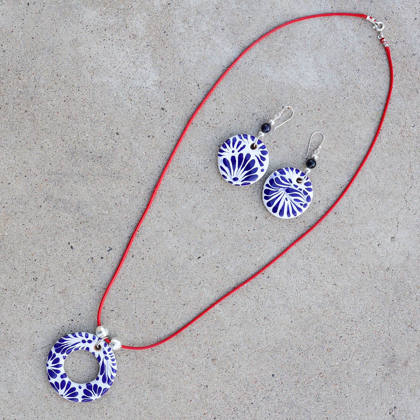 Sterling Silver Talavera Circle Jewelry Set (Necklace & Earrings)