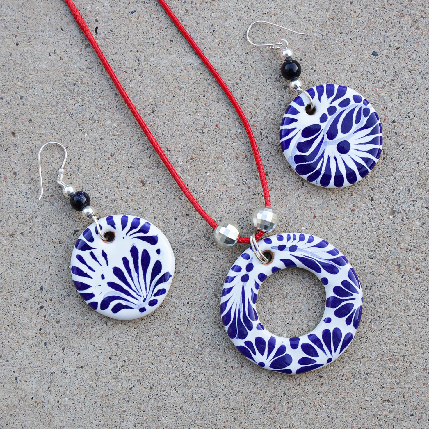 Sterling Silver Talavera Circle Jewelry Set (Necklace & Earrings)