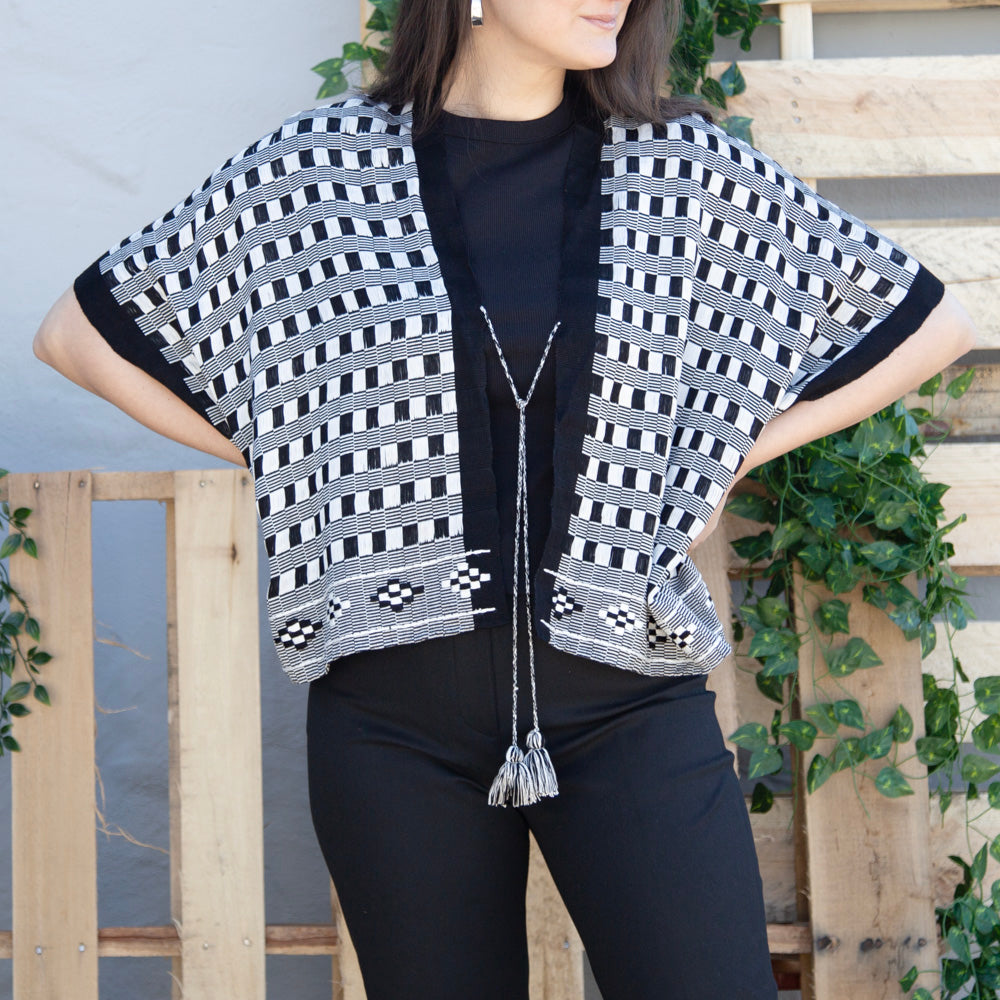 Oxchuc Tie Front Checkered Kimono