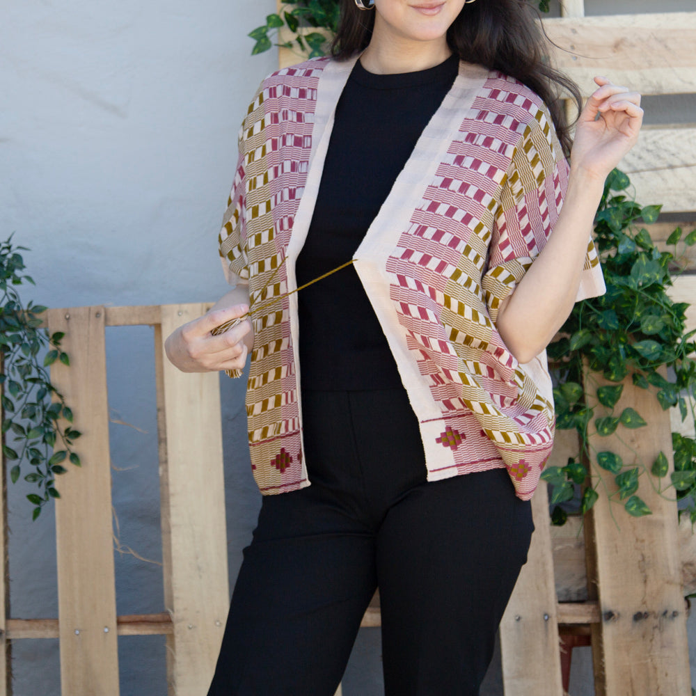 Oxchuc Tie Front Checkered Kimono