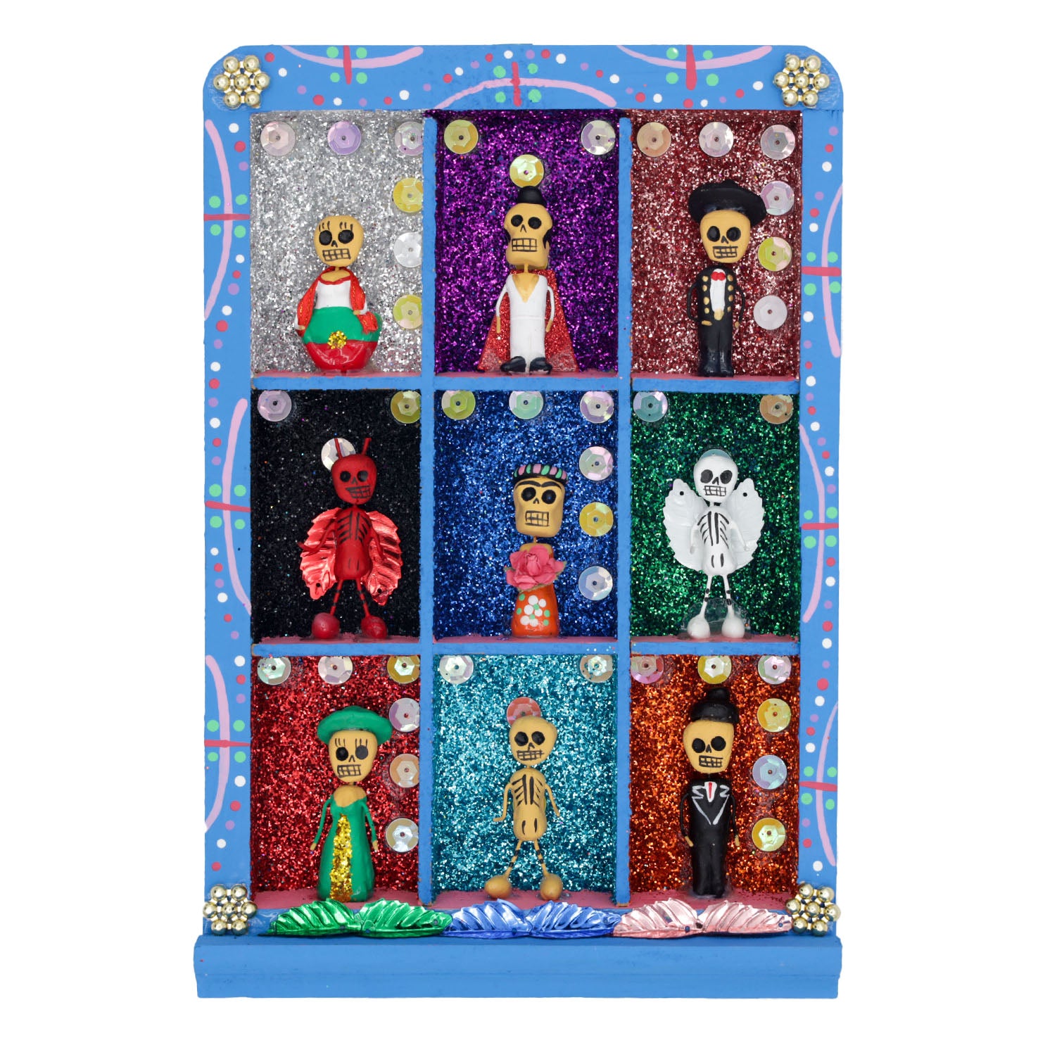 Traditional Calacas Day of the Dead Shadow Box