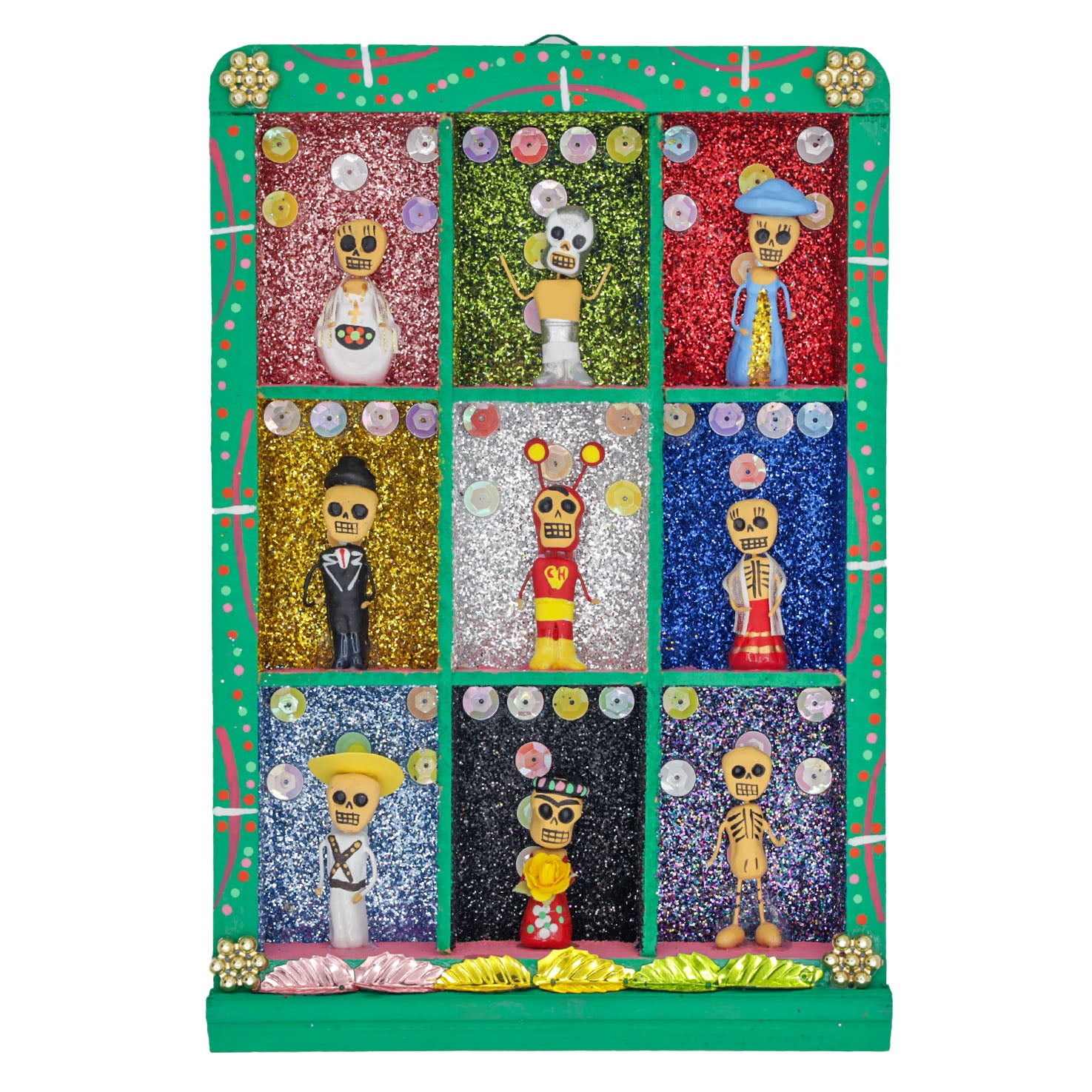 Traditional Calacas Day of the Dead Shadow Box
