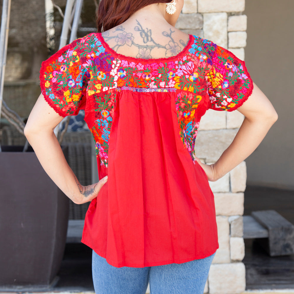 Sophia Hand-Embroidered Short Sleeve Blouse