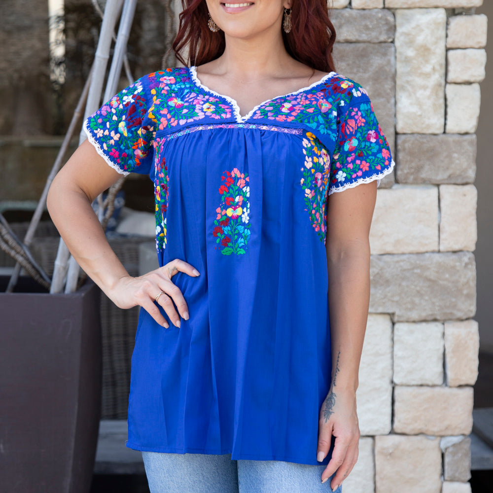 Sophia Hand-Embroidered Short Sleeve Blouse
