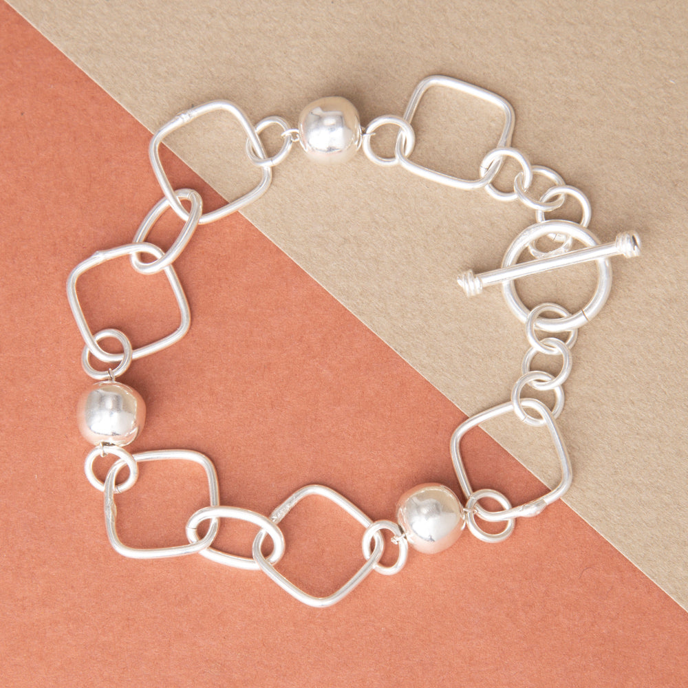 Sterling Silver Squares & Balls Bracelet